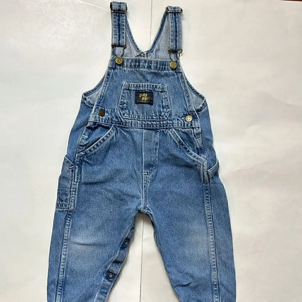 Vintage OshKosh B'Gosh bibs Overalls Toddler Size 24 M Distressed Faded Denim